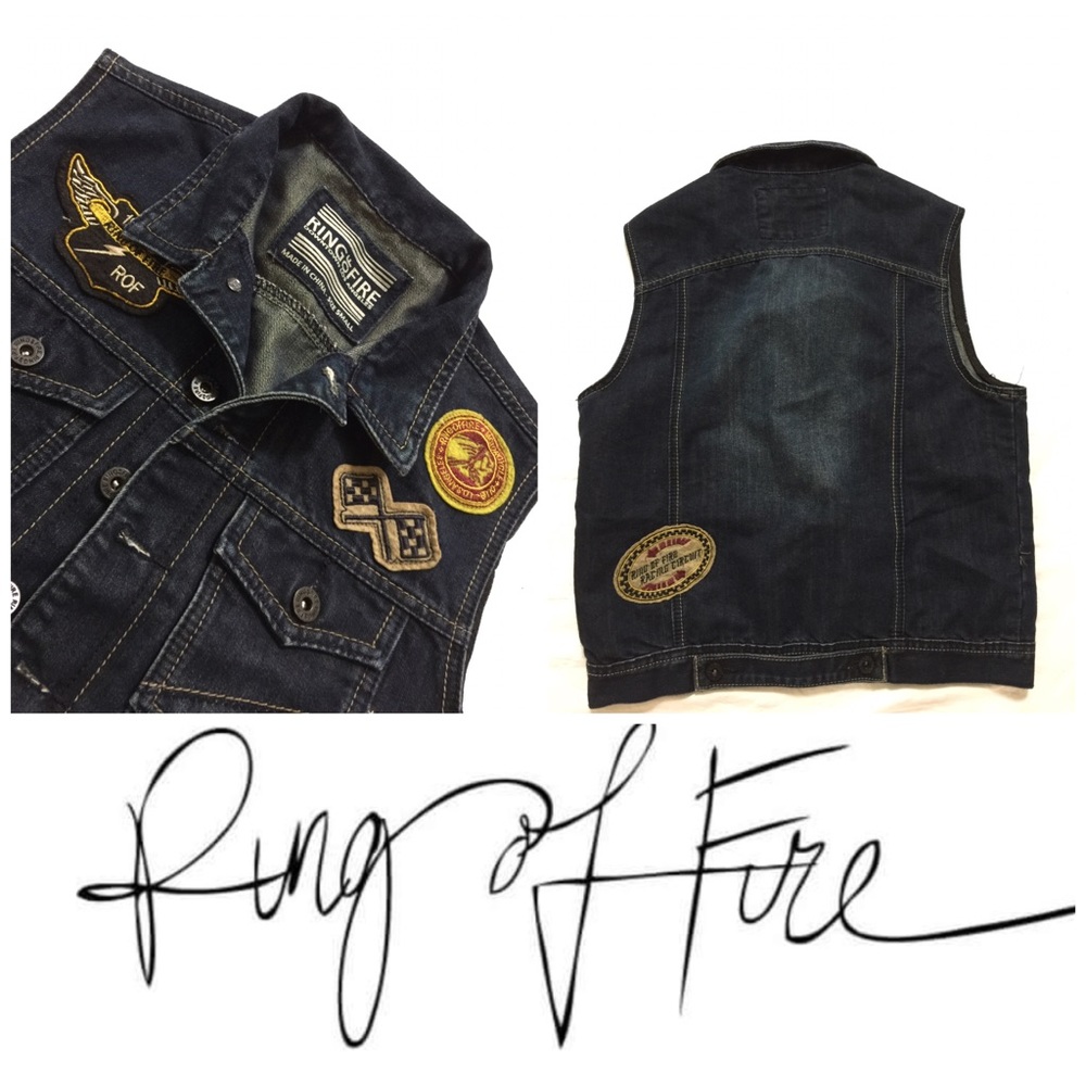 Ring of Fire Men's Dark Wash Patchwork Denim Vest Size S